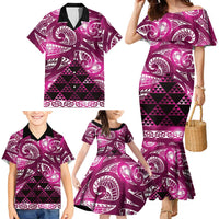 Matariki New Zealand Family Matching Mermaid Dress and Hawaiian Shirt NZ Niho Taniwha Maori New Year Pink Galaxy