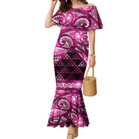Matariki New Zealand Family Matching Mermaid Dress and Hawaiian Shirt NZ Niho Taniwha Maori New Year Pink Galaxy