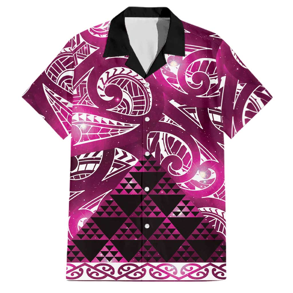 Matariki New Zealand Family Matching Off Shoulder Maxi Dress and Hawaiian Shirt NZ Niho Taniwha Maori New Year Pink Galaxy