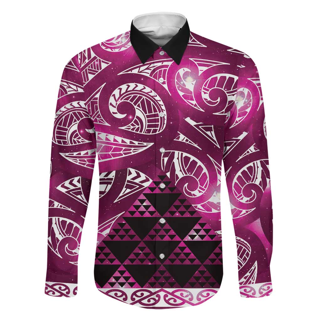 Matariki New Zealand Family Matching Off Shoulder Maxi Dress and Hawaiian Shirt NZ Niho Taniwha Maori New Year Pink Galaxy