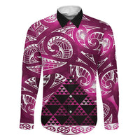 Matariki New Zealand Family Matching Off Shoulder Maxi Dress and Hawaiian Shirt NZ Niho Taniwha Maori New Year Pink Galaxy