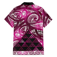 Matariki New Zealand Family Matching Off Shoulder Short Dress and Hawaiian Shirt NZ Niho Taniwha Maori New Year Pink Galaxy