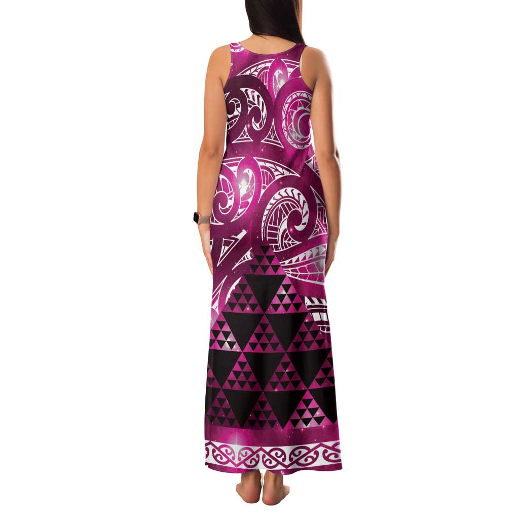 Matariki New Zealand Family Matching Tank Maxi Dress and Hawaiian Shirt NZ Niho Taniwha Maori New Year Pink Galaxy