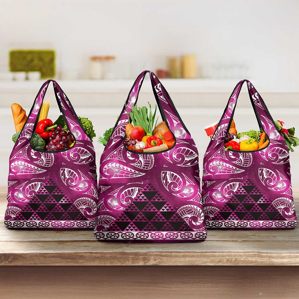 Matariki New Zealand Grocery Bag NZ Niho Taniwha Maori New Year Pink Galaxy LT14 3-pack One Size Pink - Polynesian Pride