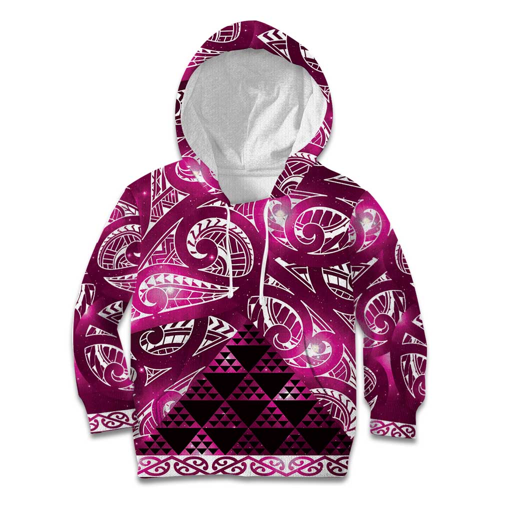 Matariki New Zealand Kid Hoodie NZ Niho Taniwha Maori New Year Pink Galaxy