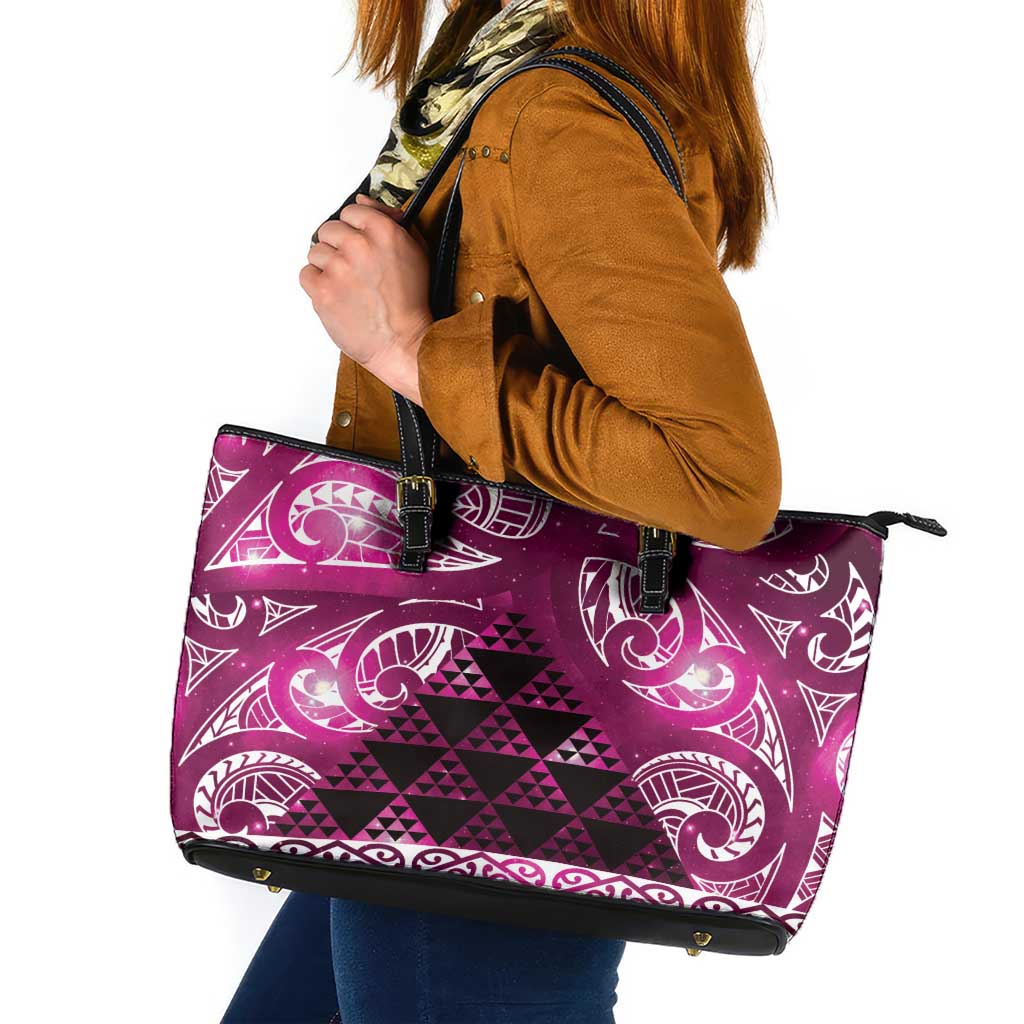 Matariki New Zealand Leather Tote Bag NZ Niho Taniwha Maori New Year Pink Galaxy