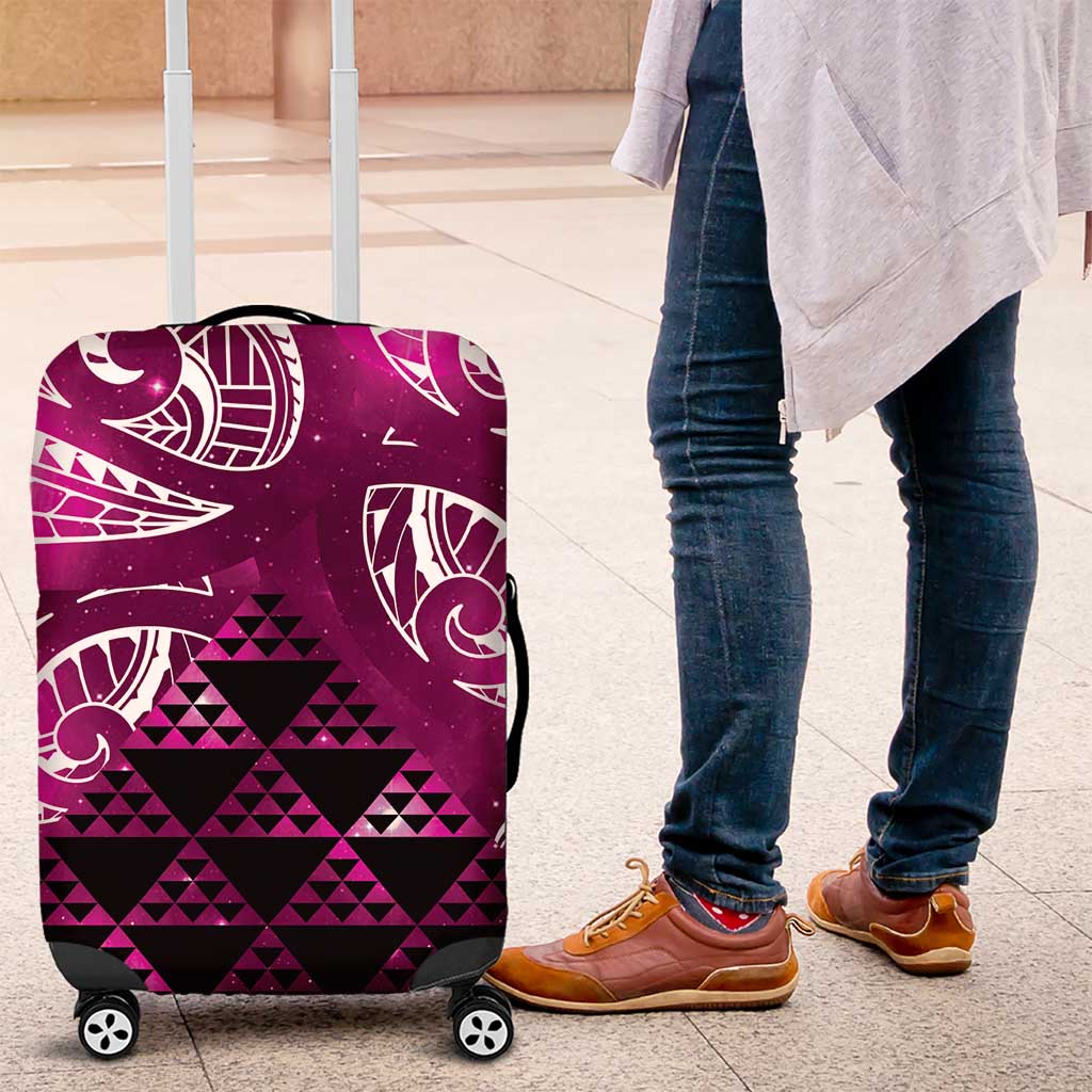 Matariki New Zealand Luggage Cover NZ Niho Taniwha Maori New Year Pink Galaxy