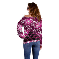 Matariki New Zealand Off Shoulder Sweater NZ Niho Taniwha Maori New Year Pink Galaxy LT14 - Polynesian Pride