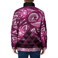 Matariki New Zealand Padded Jacket NZ Niho Taniwha Maori New Year Pink Galaxy