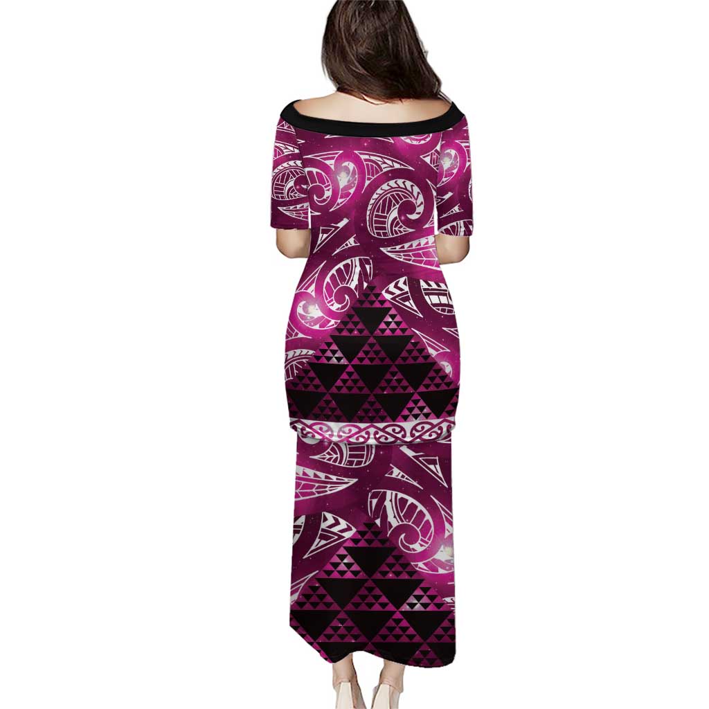 Matariki New Zealand Puletasi NZ Niho Taniwha Maori New Year Pink Galaxy LT14 - Polynesian Pride