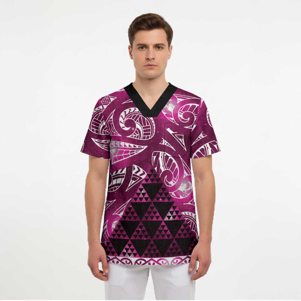 Matariki New Zealand Scrub Top NZ Niho Taniwha Maori New Year Pink Galaxy