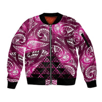 Matariki New Zealand Sleeve Zip Bomber Jacket NZ Niho Taniwha Maori New Year Pink Galaxy LT14 Unisex Pink - Polynesian Pride