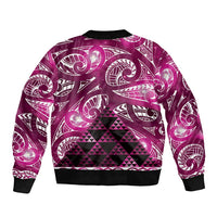 Matariki New Zealand Sleeve Zip Bomber Jacket NZ Niho Taniwha Maori New Year Pink Galaxy LT14 - Polynesian Pride