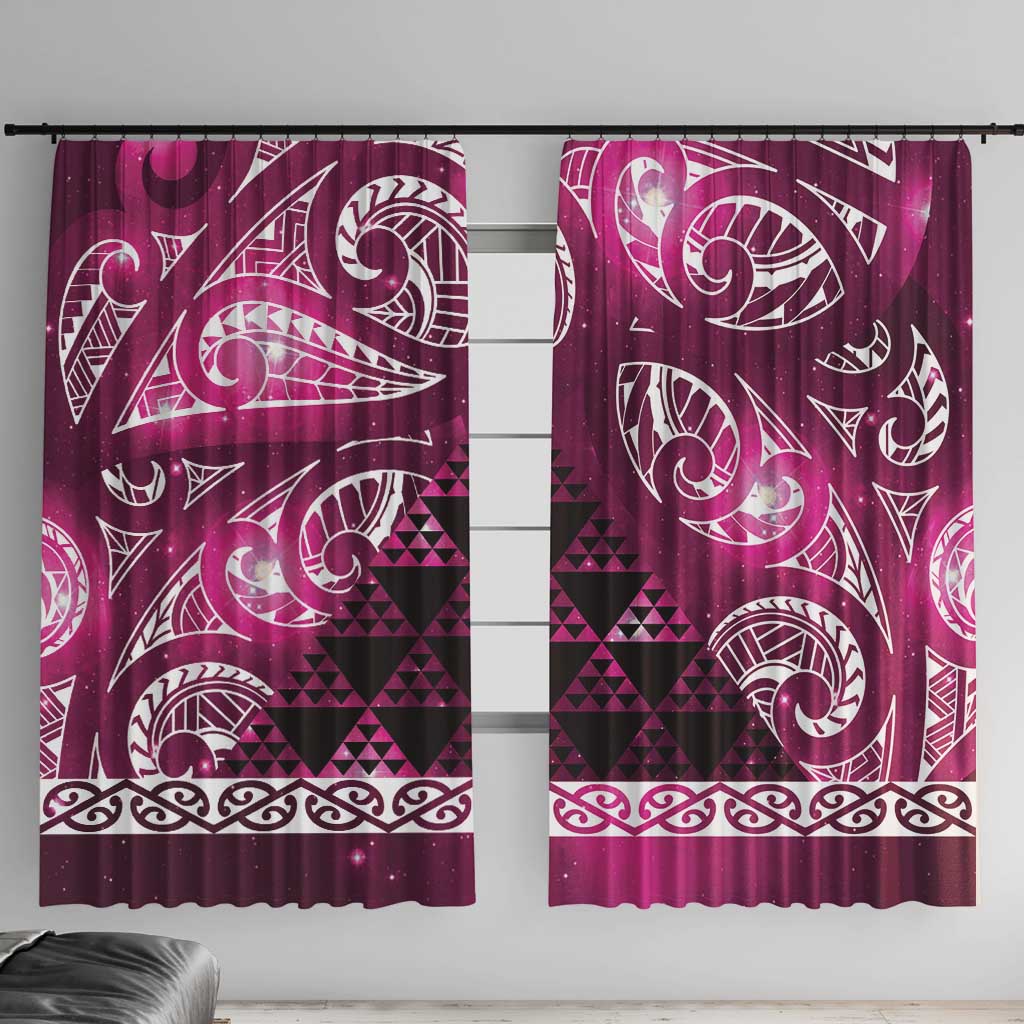 Matariki New Zealand Window Curtain NZ Niho Taniwha Maori New Year Pink Galaxy LT14 With Hooks Pink - Polynesian Pride