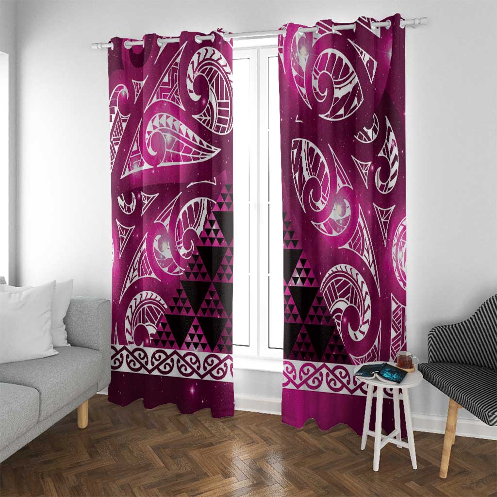 Matariki New Zealand Window Curtain NZ Niho Taniwha Maori New Year Pink Galaxy LT14 With Grommets Pink - Polynesian Pride
