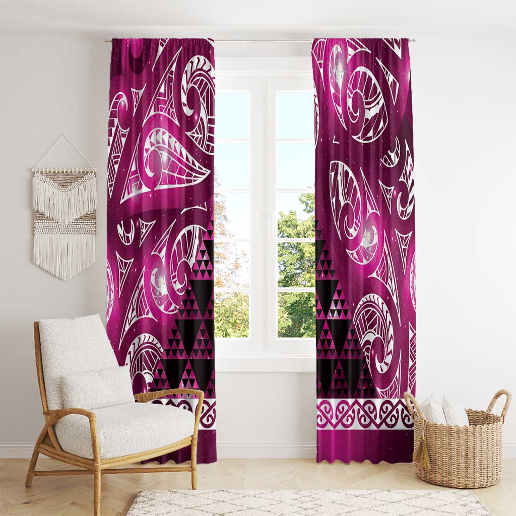 Matariki New Zealand Window Curtain NZ Niho Taniwha Maori New Year Pink Galaxy LT14 - Polynesian Pride