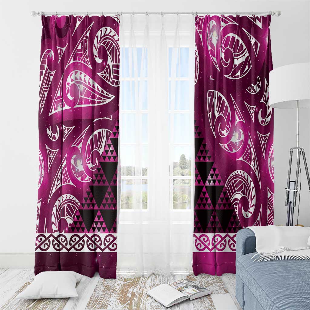Matariki New Zealand Window Curtain NZ Niho Taniwha Maori New Year Pink Galaxy LT14 - Polynesian Pride