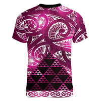 Matariki New Zealand Women V-Neck T-Shirt NZ Niho Taniwha Maori New Year Pink Galaxy