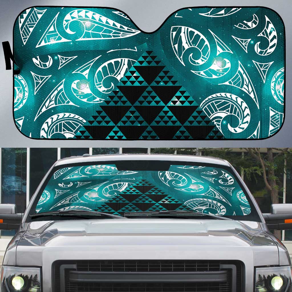 Matariki New Zealand Auto Sun Shade NZ Niho Taniwha Maori New Year Cyan Galaxy LT14 Cyan - Polynesian Pride
