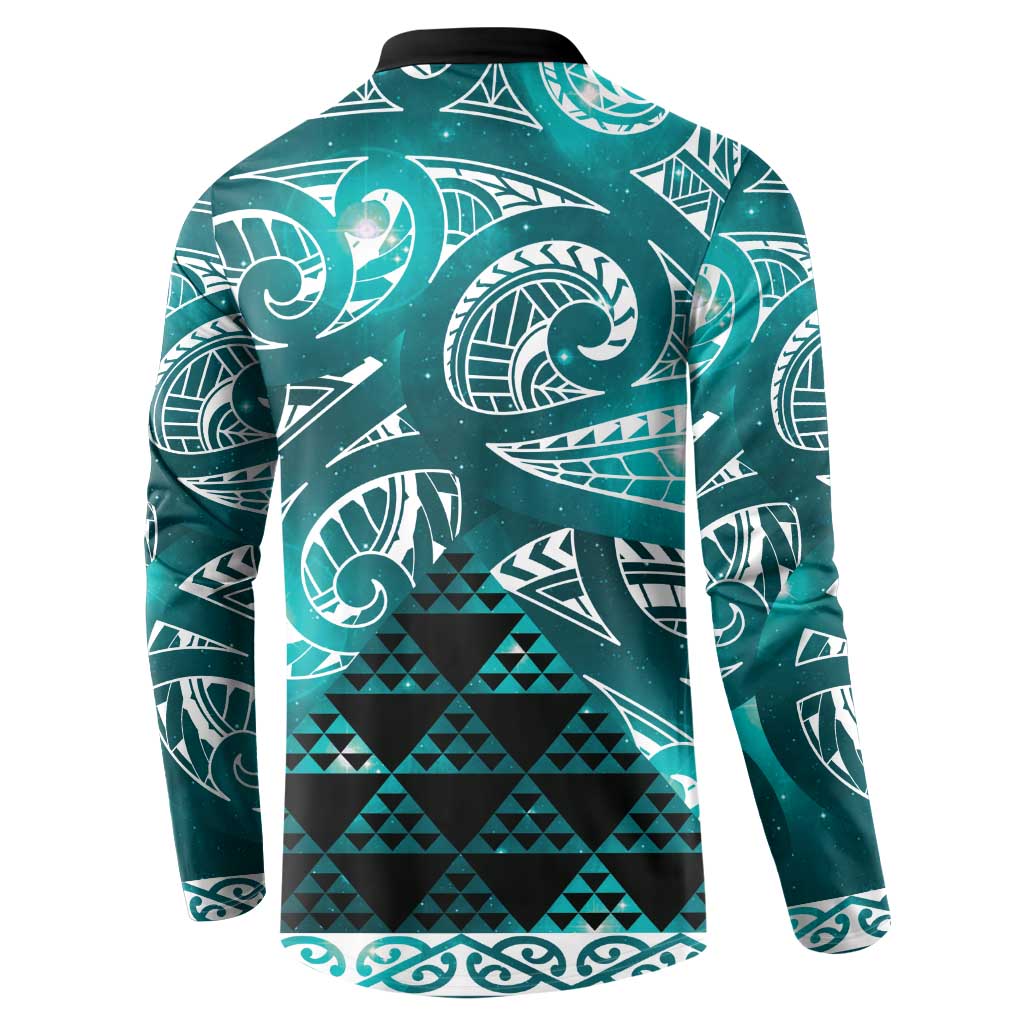 Matariki New Zealand Button Sweatshirt NZ Niho Taniwha Maori New Year Cyan Galaxy