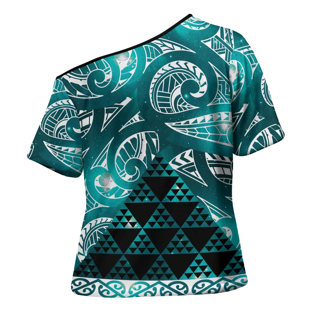 Matariki New Zealand Cross Shoulder Shirt NZ Niho Taniwha Maori New Year Cyan Galaxy