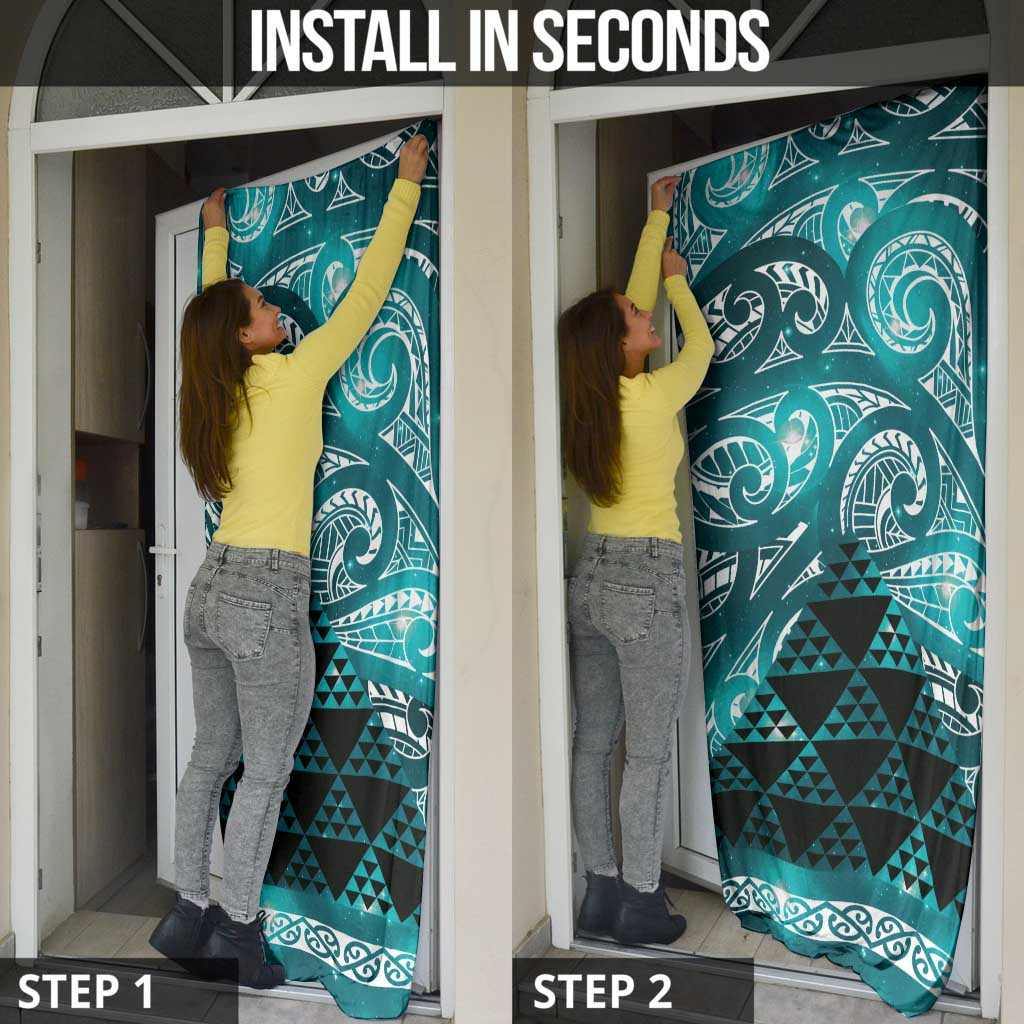 Matariki New Zealand Door Cover NZ Niho Taniwha Maori New Year Cyan Galaxy