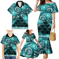 Matariki New Zealand Family Matching Mermaid Dress and Hawaiian Shirt NZ Niho Taniwha Maori New Year Cyan Galaxy