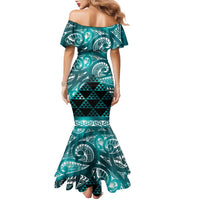 Matariki New Zealand Family Matching Mermaid Dress and Hawaiian Shirt NZ Niho Taniwha Maori New Year Cyan Galaxy