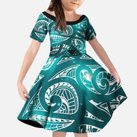 Matariki New Zealand Family Matching Off Shoulder Maxi Dress and Hawaiian Shirt NZ Niho Taniwha Maori New Year Cyan Galaxy