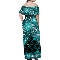 Matariki New Zealand Family Matching Off Shoulder Maxi Dress and Hawaiian Shirt NZ Niho Taniwha Maori New Year Cyan Galaxy