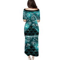 Matariki New Zealand Family Matching Puletasi and Hawaiian Shirt NZ Niho Taniwha Maori New Year Cyan Galaxy