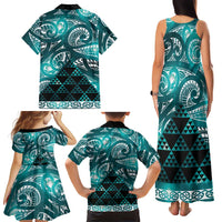 Matariki New Zealand Family Matching Tank Maxi Dress and Hawaiian Shirt NZ Niho Taniwha Maori New Year Cyan Galaxy