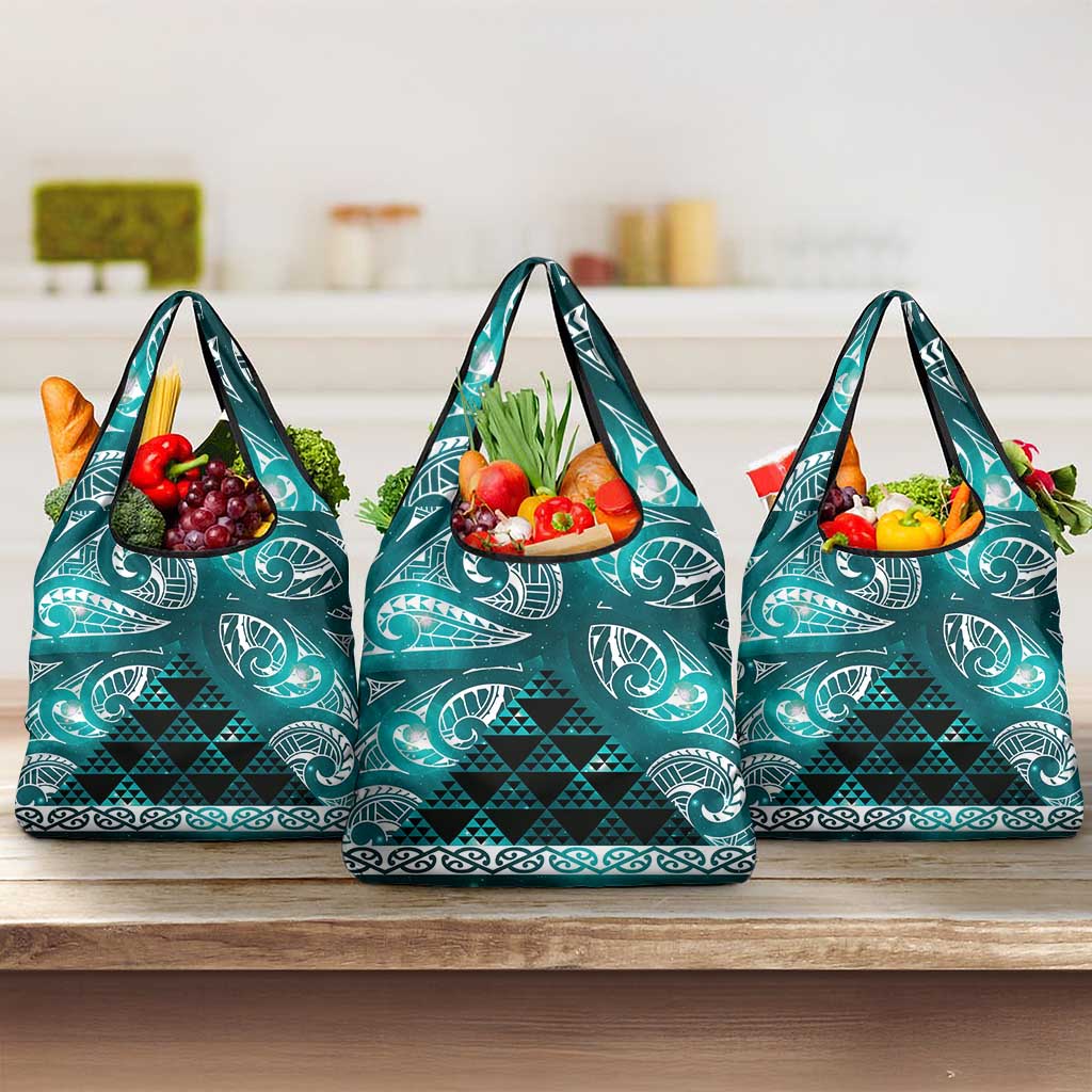 Matariki New Zealand Grocery Bag NZ Niho Taniwha Maori New Year Cyan Galaxy LT14 3-pack One Size Cyan - Polynesian Pride
