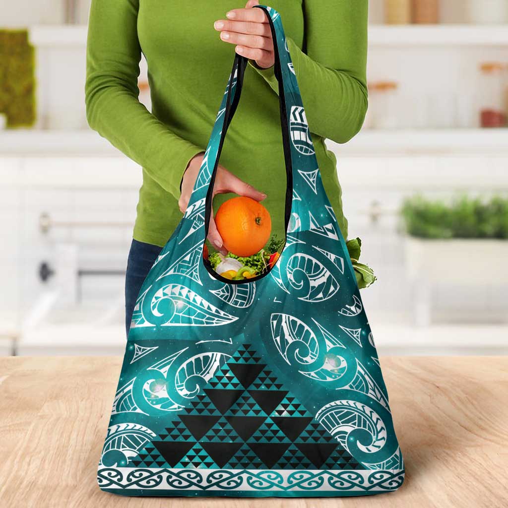 Matariki New Zealand Grocery Bag NZ Niho Taniwha Maori New Year Cyan Galaxy LT14 - Polynesian Pride