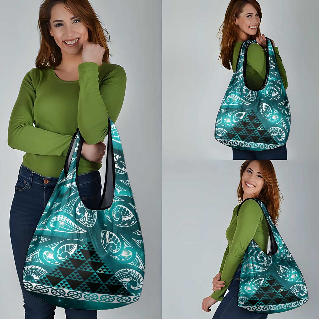 Matariki New Zealand Grocery Bag NZ Niho Taniwha Maori New Year Cyan Galaxy LT14 - Polynesian Pride