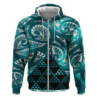 Matariki New Zealand Hoodie NZ Niho Taniwha Maori New Year Cyan Galaxy
