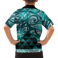 Matariki New Zealand Kid Hawaiian Shirt NZ Niho Taniwha Maori New Year Cyan Galaxy