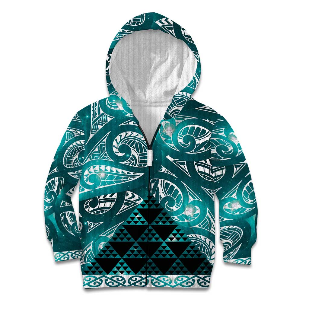 Matariki New Zealand Kid Hoodie NZ Niho Taniwha Maori New Year Cyan Galaxy