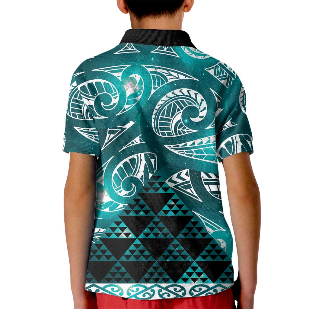 Matariki New Zealand Kid Polo Shirt NZ Niho Taniwha Maori New Year Cyan Galaxy