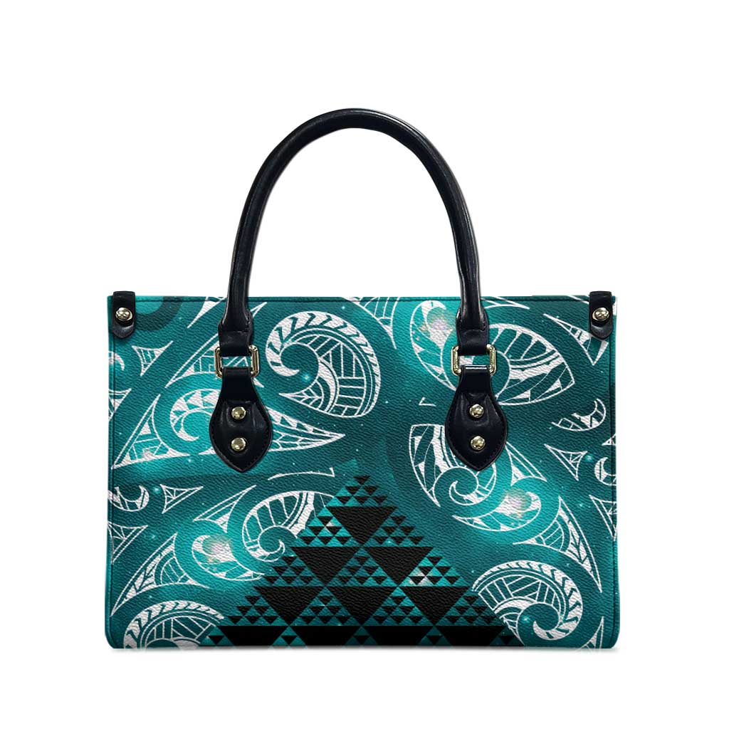 Matariki New Zealand Leather Bag NZ Niho Taniwha Maori New Year Cyan Galaxy