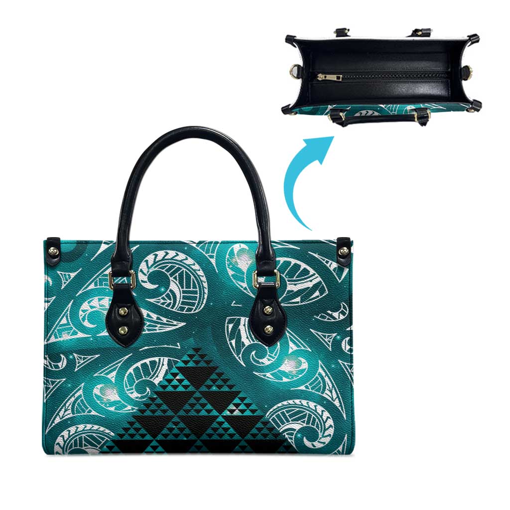 Matariki New Zealand Leather Bag NZ Niho Taniwha Maori New Year Cyan Galaxy