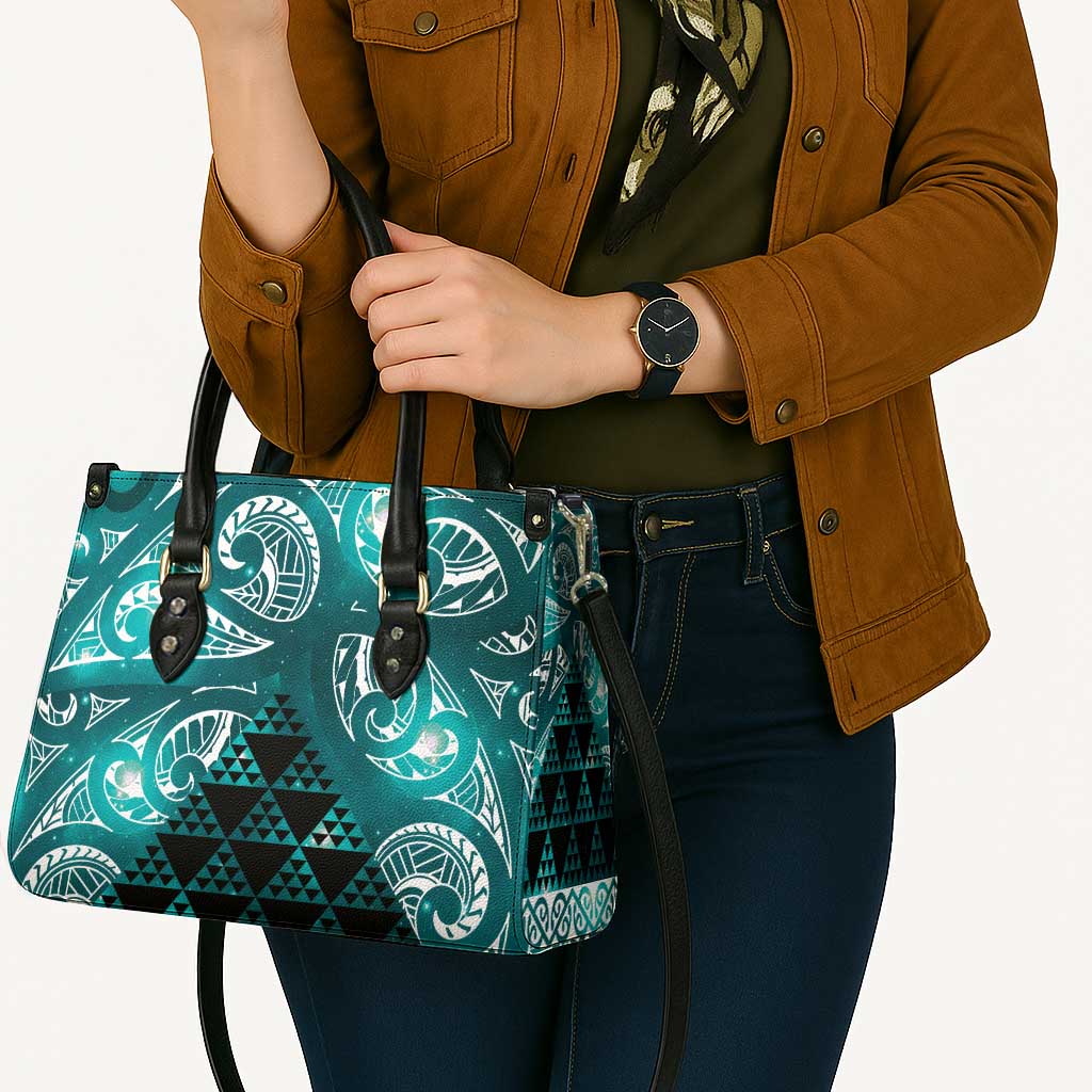 Matariki New Zealand Leather Bag NZ Niho Taniwha Maori New Year Cyan Galaxy