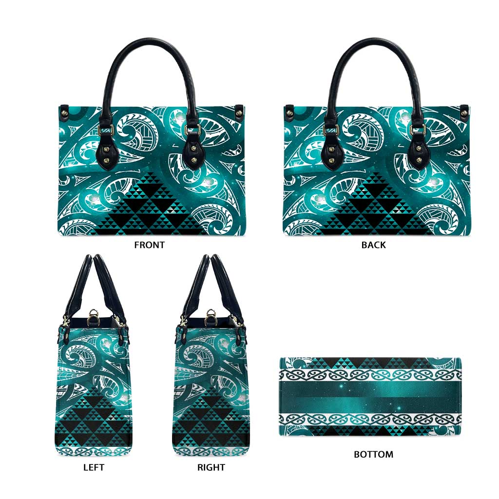 Matariki New Zealand Leather Bag NZ Niho Taniwha Maori New Year Cyan Galaxy