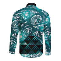 Matariki New Zealand Long Sleeve Button Shirt NZ Niho Taniwha Maori New Year Cyan Galaxy LT14 - Polynesian Pride