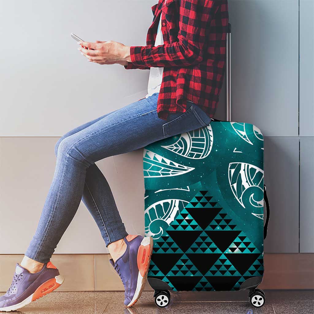 Matariki New Zealand Luggage Cover NZ Niho Taniwha Maori New Year Cyan Galaxy