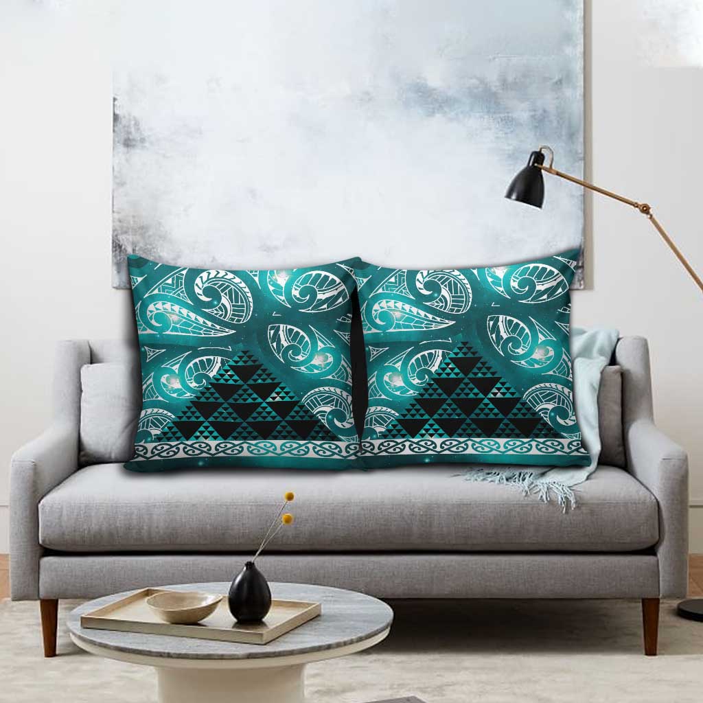 Matariki New Zealand Pillow Cover NZ Niho Taniwha Maori New Year Cyan Galaxy LT14 - Polynesian Pride