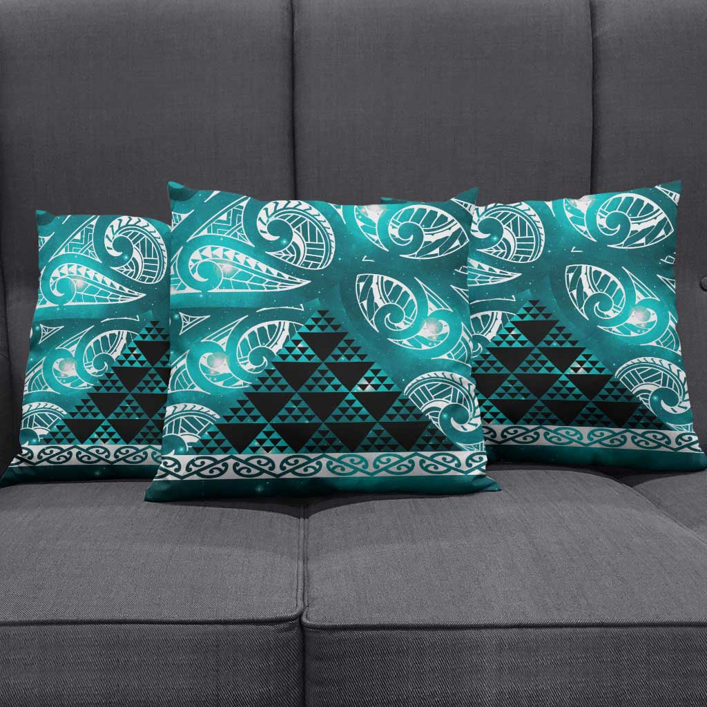 Matariki New Zealand Pillow Cover NZ Niho Taniwha Maori New Year Cyan Galaxy LT14 - Polynesian Pride