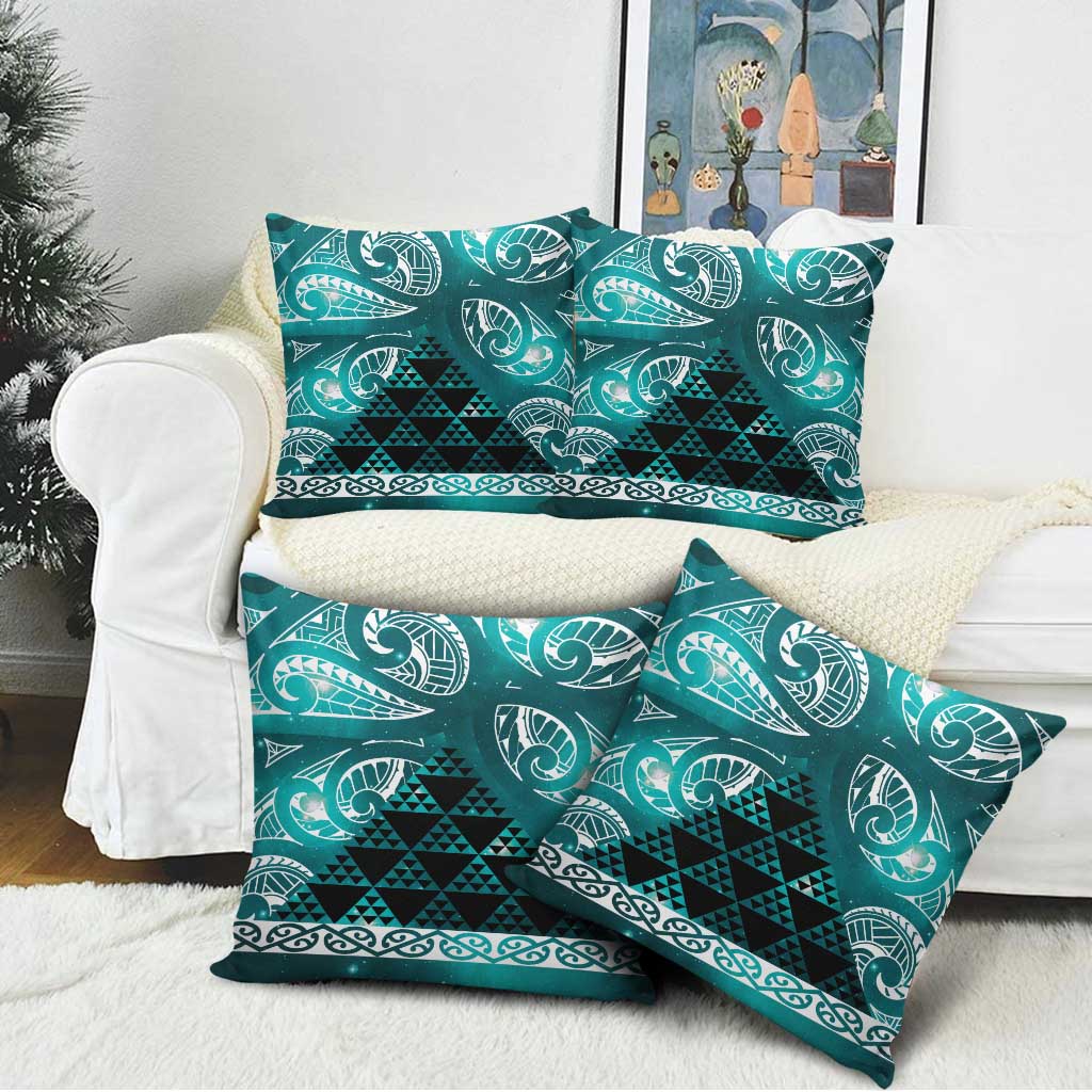 Matariki New Zealand Pillow Cover NZ Niho Taniwha Maori New Year Cyan Galaxy LT14 - Polynesian Pride