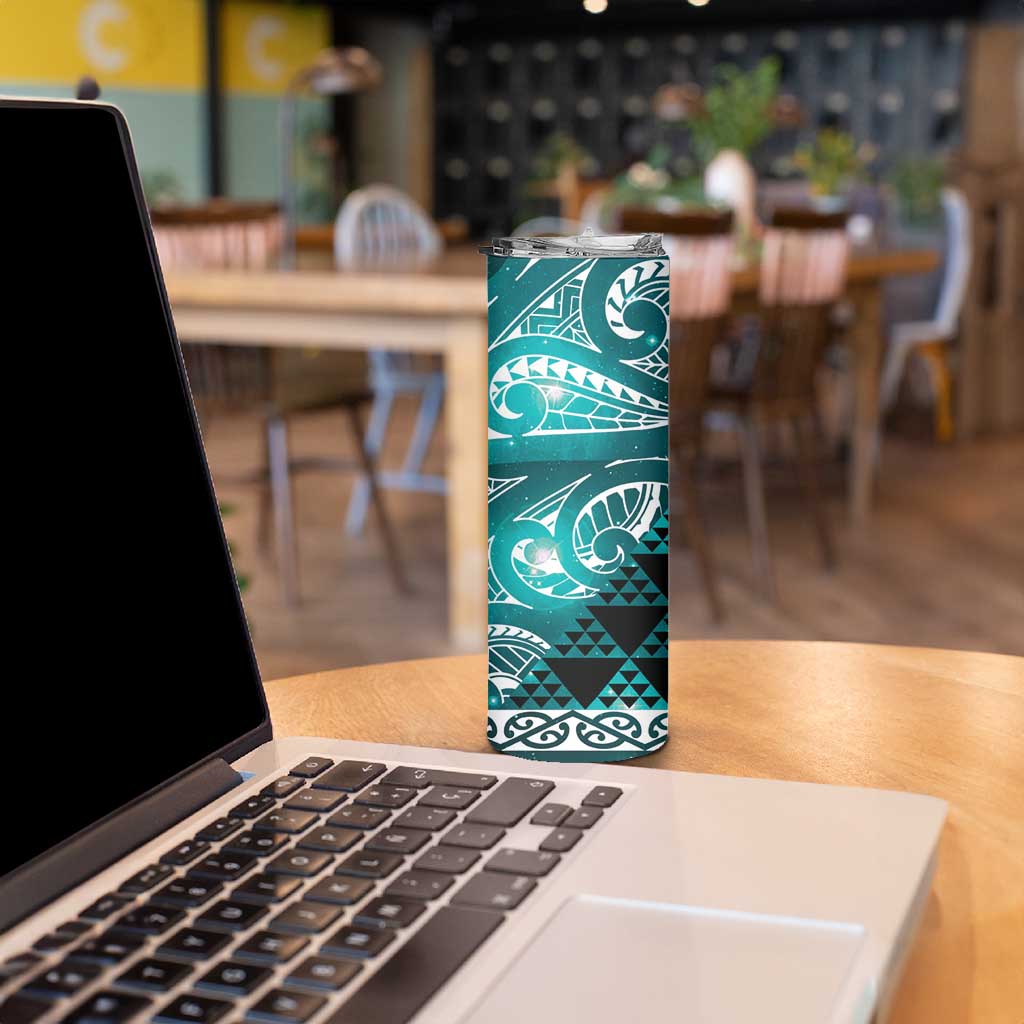 Matariki New Zealand Skinny Tumbler NZ Niho Taniwha Maori New Year Cyan Galaxy