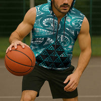 Matariki New Zealand Sleeveless Zip Hoodie NZ Niho Taniwha Maori New Year Cyan Galaxy